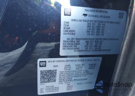 2023 GMC Sierra 1500 4Wd Short Box At4X from USA, damaged, VIN 3GTUUFEL7PG331594